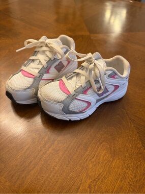 New Balance White and Pink Kids Running Sneakers